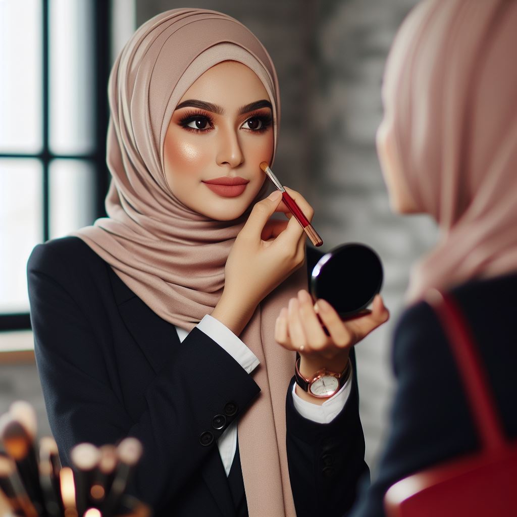 Femme musulmane élégante portant un maquillage discret pour styler son look.