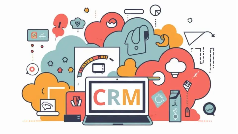 L'ordinateurs portable prend le rôle et représente un CRM. Cette logiciel utilise des outils et des technologies pour gérer et analyser les interactions et les données des clients.