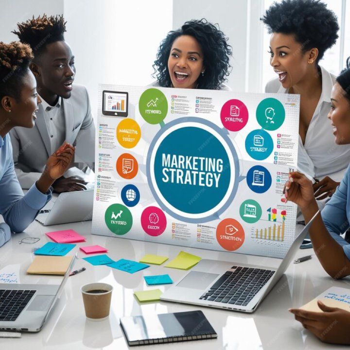 Des personne qui discutons autour dune image de stratégie numerique