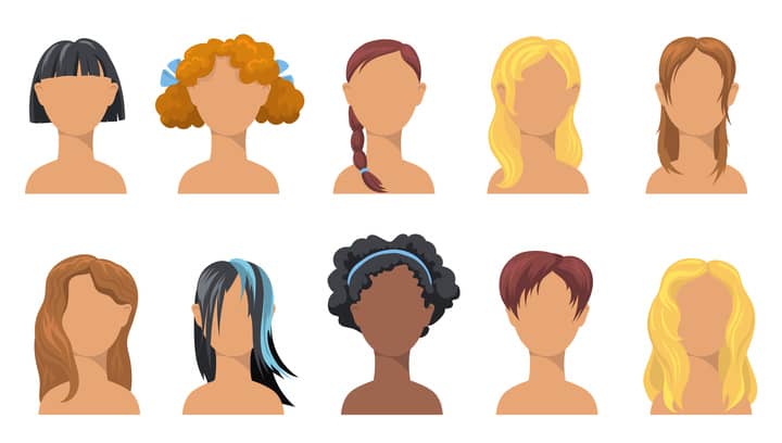 Caricature avec différents types de cheveux de femmes